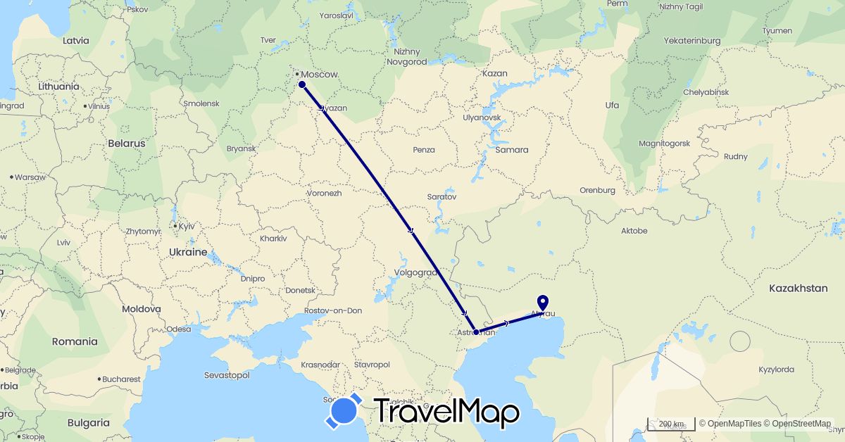 TravelMap itinerary: driving in Kazakhstan, Russia (Asia, Europe)